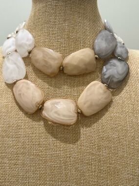 Tri-toned (Beige, Cream & Gray) Statement Resin Necklace